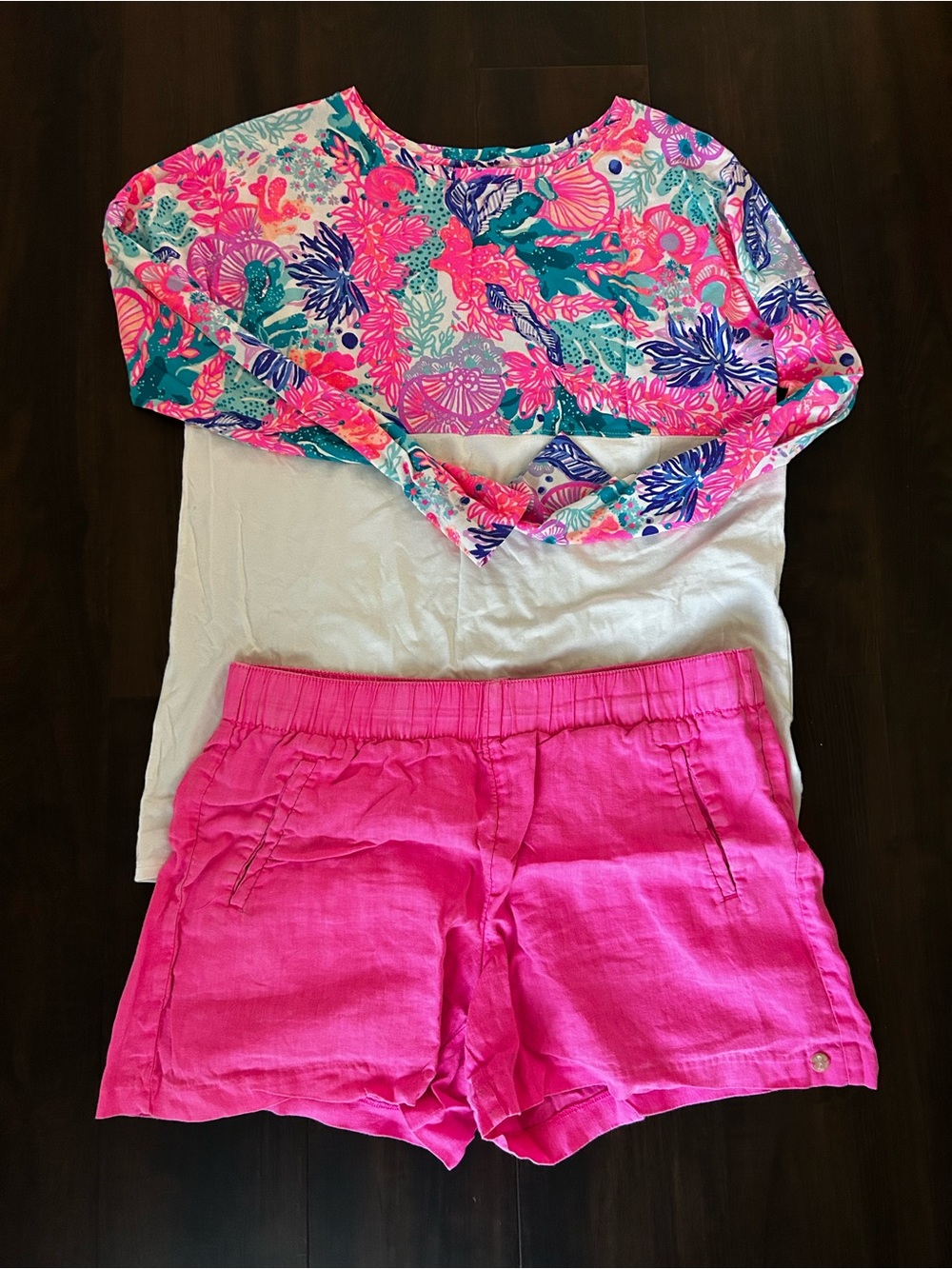 Lilly Pulitzer Pink Floral Raglan Long Sleeve Top with Hot Pink Shorts